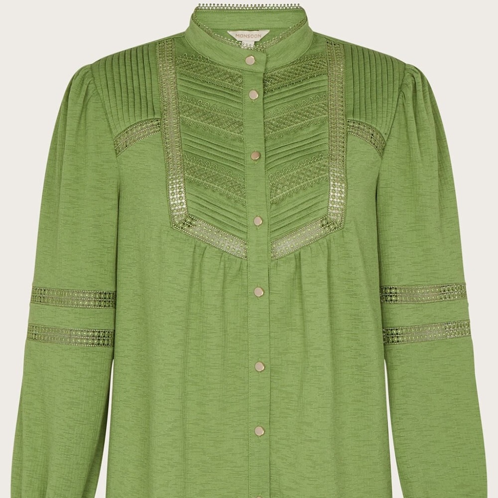 Lace insert button through jersey shirt